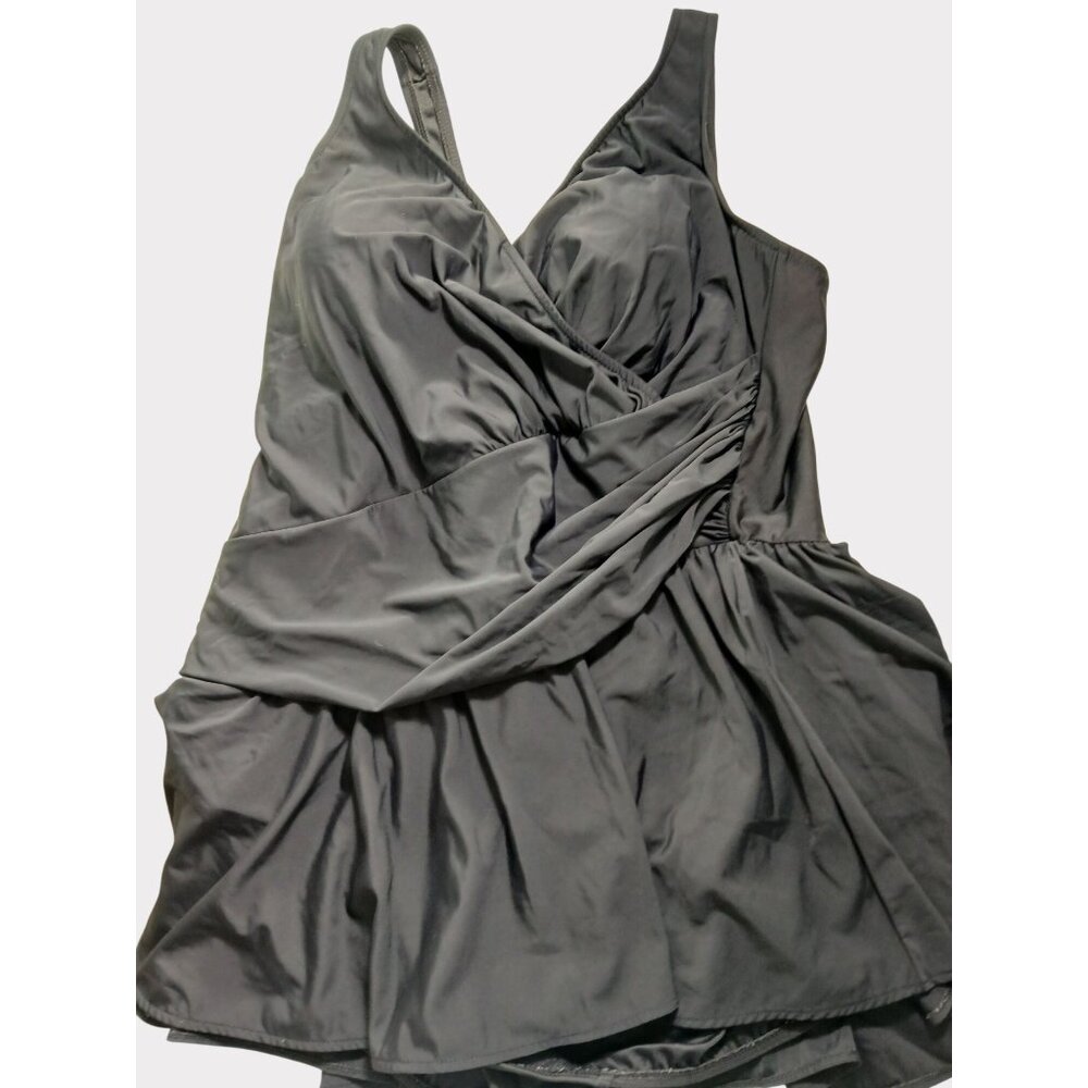 Womens Miraclesuit Black Wrap Style Swimdress Swimsuit Size 22W 22 W V Neck Plus - Picture 5 of 11